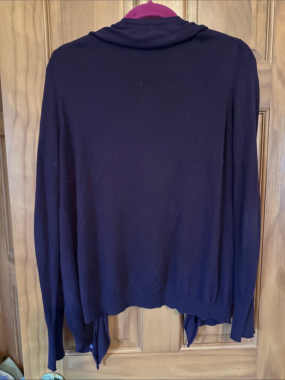 LOFT deep purple Open-Front Ruffle-Trim Cardigan - Picture 7 of 8
